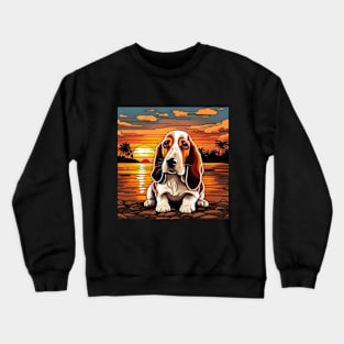 Basset hound dog in the sunset gift ideas for kids and adults Crewneck Sweatshirt